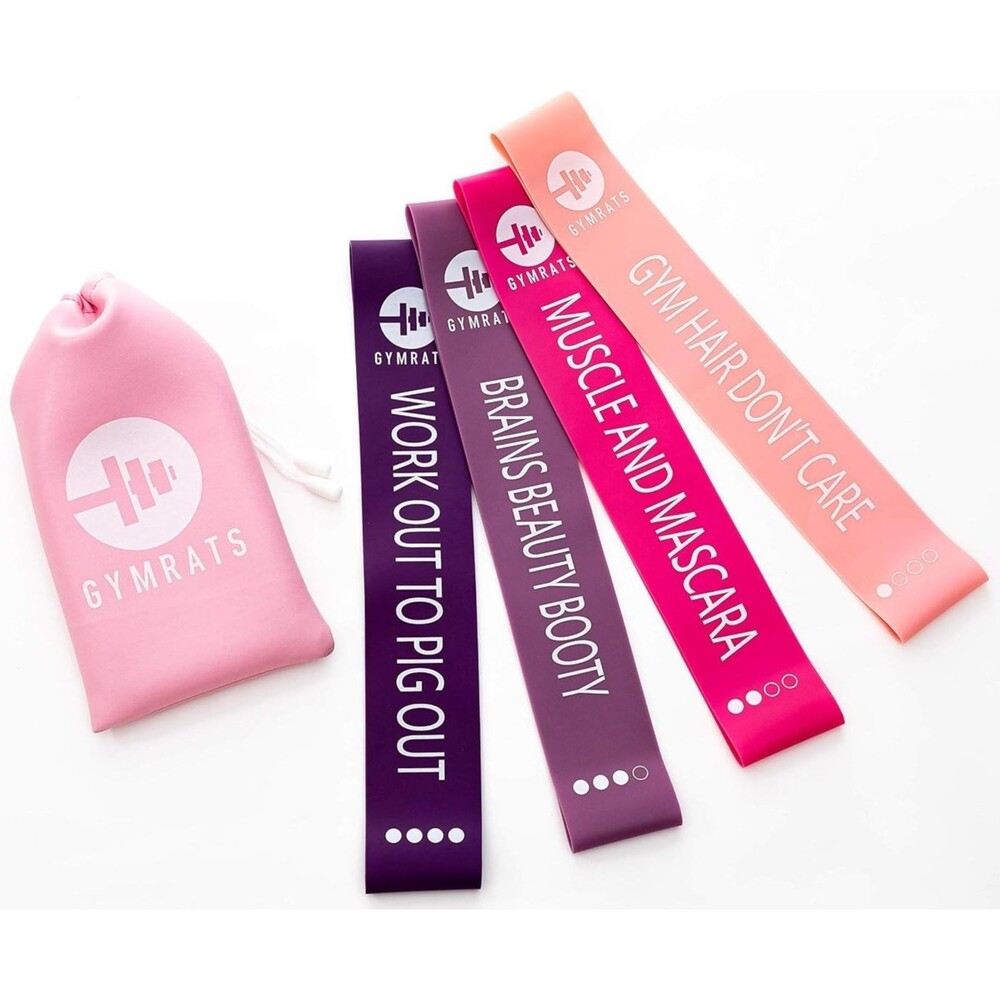 Set of 4 Resistance Bands, Exercise Fitness Bands Set, 100% Latex Booty Bands